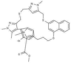 22H-9,4,8-(Metheniminomethyno)-14,20:26,23-dimetheno-10H,20H-pyrazolo[4,3-l][2,15,22,18,19]benzoxadithiadiazacChemicalbookyclohexacosine-32-carboxylicacid,5-chloro-2,11,12,24,27,29-hexahydro-2,3,24,33-tetramethyl-,methylester,(3aR)-