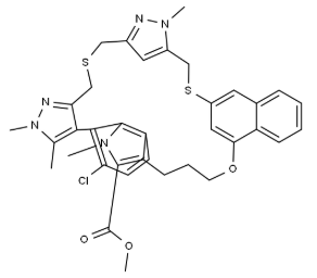 22H-9,4,8-(Metheniminomethyno)-14,20:26,23-dimetheno-10H,20H-pyrazolo[4,3-l][2,15,22,18,19]benzoxadithiadiazacChemicalbookyclohexacosine-32-carboxylicacid,5-chloro-2,11,12,24,27,29-hexahydro-2,3,24,33-tetramethyl-,methylester,(3aS)-