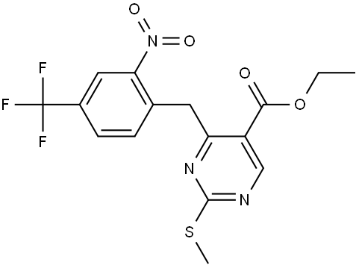 5-Pyrimidinecarboxylic acid, 2-(methylthio)-4-[[2-nitro-4-(trifluoromethyl)phenyl]methyl]-, ethyl ester