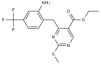 5-Pyrimidinecarboxylic acid, 4-[[2-amino-4-(trifluoromethyl)phenyl]methyl]-2-(methylthio)-, ethyl ester