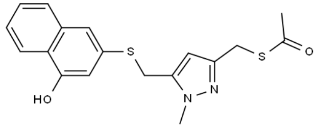 Ethanethioic acid, S-[[5-[[(4-hydroxy-2-naphthalenyl)thio]methyl]-1-methyl-1H-pyrazol-3-yl]methyl] ester